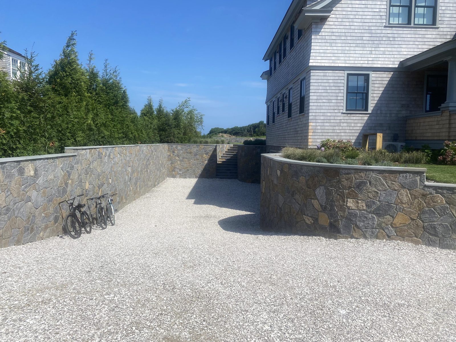 Fieldstone courtyard and steps built by Ryan Conway Landscaping on Nantucket
